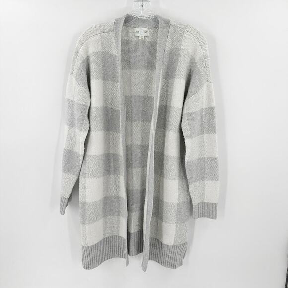 Jun & Ivy Gray Checkered Long Sleeve Open Front Knit Cardigan Size Medium - Picture 1 of 12